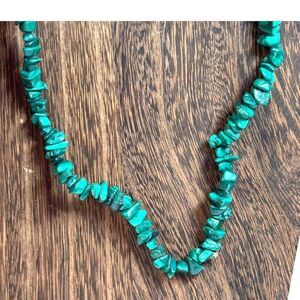 Natural Green Malachite Genuine Gemstone Chip Necklace 30" Boho Style Women Long